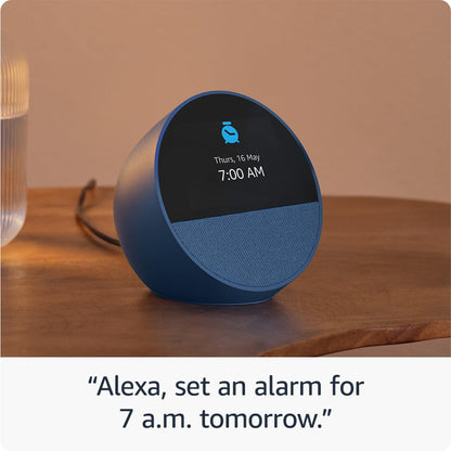 All-new Echo Spot, Smart alarm clock with vibrant sound, Alexa and Bluetooth | Blue 