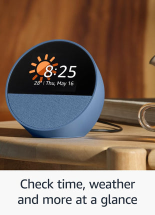 All-new Echo Spot, Smart alarm clock with vibrant sound, Alexa and Bluetooth | Blue 
