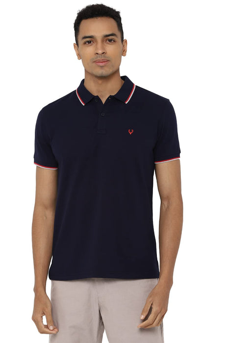 Allen Solly Men's Cotton Regular Fit Polo T-Shirt (ASKPQRGFW82524_Navy_Large) 
