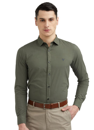 Allen Solly Men's Cotton Solid Slim Fit Shirt (ASSFWMOFG80292_Olive 40) 