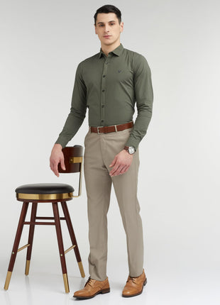 Allen Solly Men's Cotton Solid Slim Fit Shirt (ASSFWMOFG80292_Olive 40) 