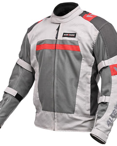 Allextreme BAZOOKA Bike Riding Jacket Mesh Fabric Racer Motorcycle with Back Elbows Shoulders Protection and All Season Night Visibility Sticker for Men (M, Grey/Red) 