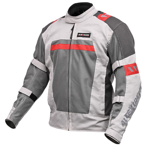 Allextreme BAZOOKA Bike Riding Jacket Mesh Fabric Racer Motorcycle with Back Elbows Shoulders Protection and All Season Night Visibility Sticker for Men (M, Grey/Red) 