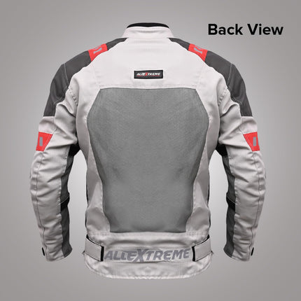 Allextreme BAZOOKA Bike Riding Jacket Mesh Fabric Racer Motorcycle with Back Elbows Shoulders Protection and All Season Night Visibility Sticker for Men (M, Grey/Red) 