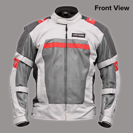 Allextreme BAZOOKA Bike Riding Jacket Mesh Fabric Racer Motorcycle with Back Elbows Shoulders Protection and All Season Night Visibility Sticker for Men (M, Grey/Red) 