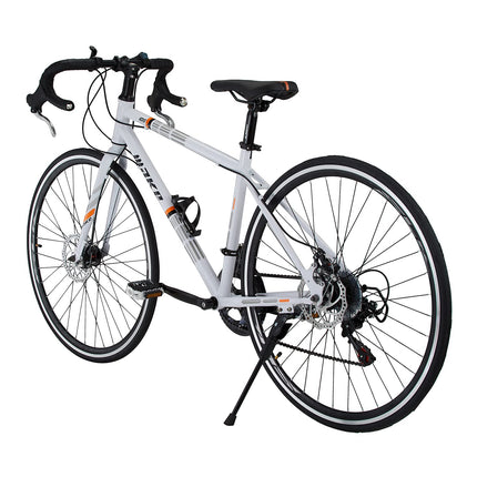 Amardeep cycles Make 700C Road Bike | 14-Speed Shimano Gears | Dual Disc Brakes | Double Wall Alloy Rims | 18-Inch Steel Frame | Unisex Sports Gear Bicycle | Easy Assembly - White 