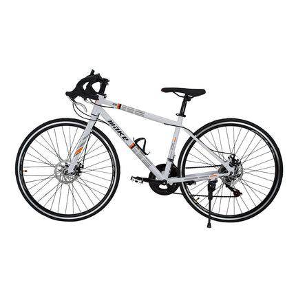 Amardeep cycles Make 700C Road Bike | 14-Speed Shimano Gears | Dual Disc Brakes | Double Wall Alloy Rims | 18-Inch Steel Frame | Unisex Sports Gear Bicycle | Easy Assembly - White 