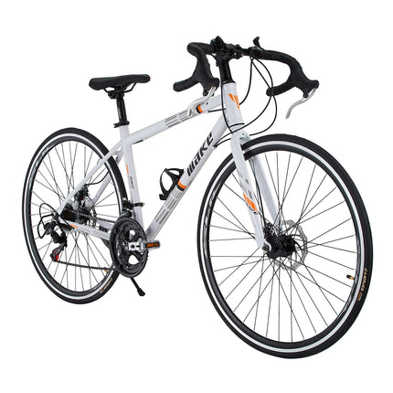 Amardeep cycles Make 700C Road Bike | 14-Speed Shimano Gears | Dual Disc Brakes | Double Wall Alloy Rims | 18-Inch Steel Frame | Unisex Sports Gear Bicycle | Easy Assembly - White 