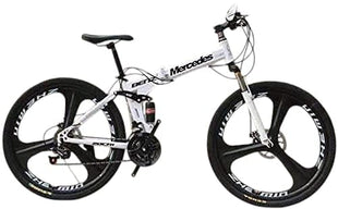 Amaze Kai Dual Suspension Bikes Latest Bm Foldable Gear Cycle for Men with 21 Speed Gear 6 Spoke | Folding Mountain Bike with Double Disc Break & Mac Wheel, 26 Inch, White N Black (White-Black) 