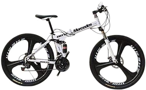 Amaze Kai Dual Suspension Bikes Latest Bm Foldable Gear Cycle for Men with 21 Speed Gear 6 Spoke | Folding Mountain Bike with Double Disc Break & Mac Wheel, 26 Inch, White N Black (White-Black) 