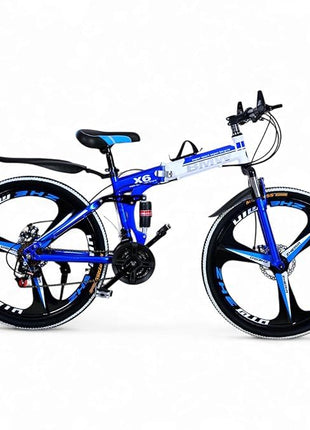 Amaze Kai Dual Suspension Bikes Latest Bmv Foldable Gear Cycle for Men with 21 Speed Gear 3 Spoke | Folding Mountain Bike with Double Disc Break & Mac Wheel, 26 Inch (Blue) 