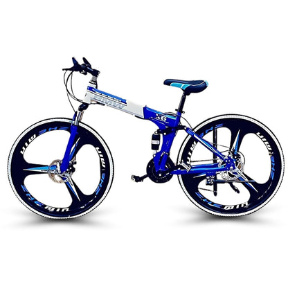 Amaze Kai Dual Suspension Bikes Latest Bmv Foldable Gear Cycle for Men with 21 Speed Gear 3 Spoke | Folding Mountain Bike with Double Disc Break & Mac Wheel, 26 Inch (Blue) 