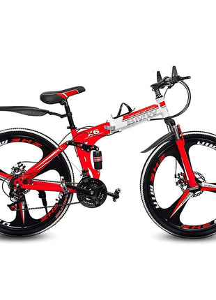 Amaze Kai Dual Suspension Bikes Latest Bmv Foldable Gear Cycle for Men with 21 Speed Gear 3 Spoke | Folding Mountain Bike with Double Disc Break & Mac Wheel, 26 Inch (red) 
