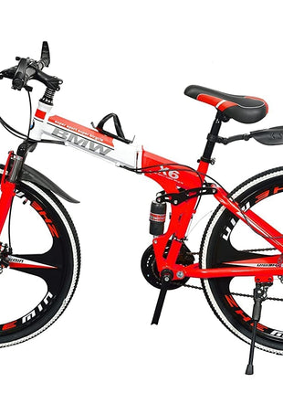 Amaze Kai Dual Suspension Bikes Latest Bmv Foldable Gear Cycle for Men with 21 Speed Gear 3 Spoke | Folding Mountain Bike with Double Disc Break & Mac Wheel, 26 Inch (red) 