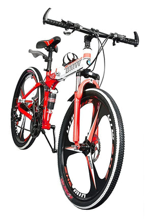 Amaze Kai Dual Suspension Bikes Latest Bmv Foldable Gear Cycle for Men with 21 Speed Gear 3 Spoke | Folding Mountain Bike with Double Disc Break & Mac Wheel, 26 Inch (red) 