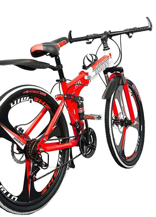 Amaze Kai Dual Suspension Bikes Latest Bmv Foldable Gear Cycle for Men with 21 Speed Gear 3 Spoke | Folding Mountain Bike with Double Disc Break & Mac Wheel, 26 Inch (red) 