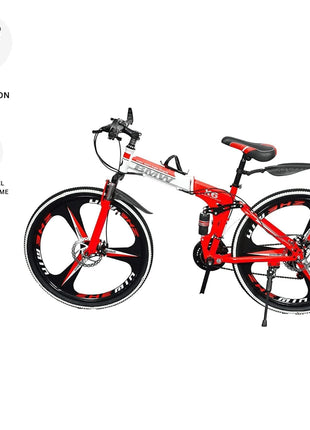 Amaze Kai Dual Suspension Bikes Latest Bmv Foldable Gear Cycle for Men with 21 Speed Gear 3 Spoke | Folding Mountain Bike with Double Disc Break & Mac Wheel, 26 Inch (red) 