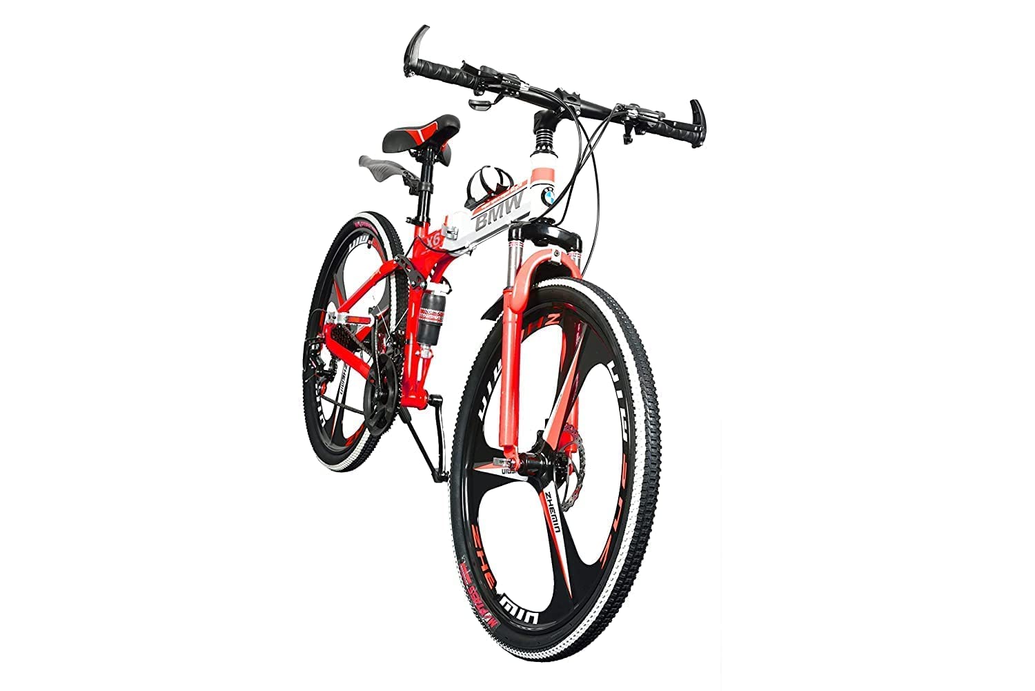 Amaze Kai Dual Suspension Bikes Latest Bmv Foldable Gear Cycle for Men with 21 Speed Gear 3 Spoke | Folding Mountain Bike with Double Disc Break & Mac Wheel, 26 Inch (red) 
