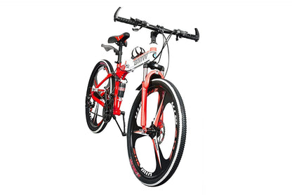 Amaze Kai Dual Suspension Bikes Latest Bmv Foldable Gear Cycle for Men with 21 Speed Gear 3 Spoke | Folding Mountain Bike with Double Disc Break & Mac Wheel, 26 Inch (red) 