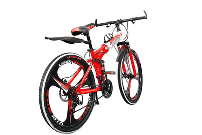 Amaze Kai Dual Suspension Bikes Latest Bmv Foldable Gear Cycle for Men with 21 Speed Gear 3 Spoke | Folding Mountain Bike with Double Disc Break & Mac Wheel, 26 Inch (red) 