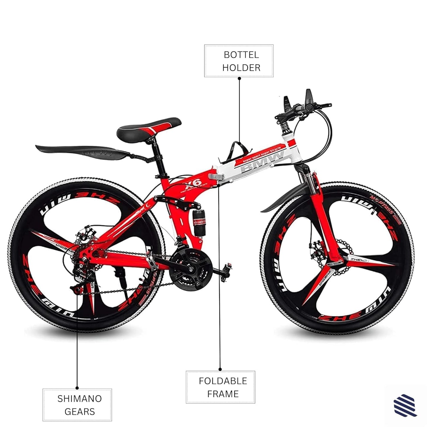 Amaze Kai Dual Suspension Bikes Latest Bmv Foldable Gear Cycle for Men with 21 Speed Gear 3 Spoke | Folding Mountain Bike with Double Disc Break & Mac Wheel, 26 Inch (red) 