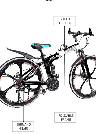 Amaze Kai Dual Suspension Bikes Latest Bmv Foldable Gear Cycle for Men with 21 Speed Gear 6 Spoke | Folding Mountain Bike with Double Disc Break & Mac Wheel, 26 Inch, (Black) 