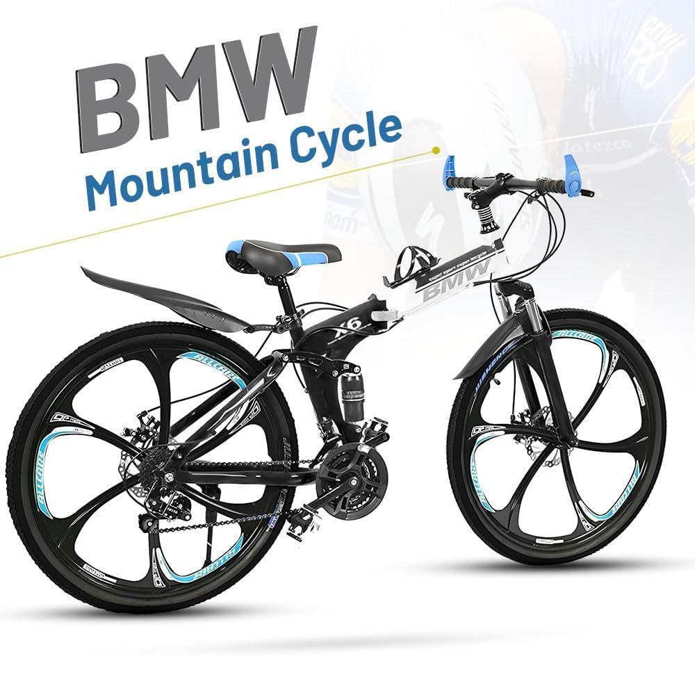 Amaze Kai Dual Suspension Bikes Latest Bmv Foldable Gear Cycle for Men with 21 Speed Gear 6 Spoke | Folding Mountain Bike with Double Disc Break & Mac Wheel, 26 Inch, (Black) 