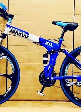 Amaze Kai Dual Suspension Bikes Latest Bmv Foldable Gear Cycle for Men with 21 Speed Gear 6 Spoke | Folding Mountain Bike with Double Disc Break & Mac Wheel, 26 Inch, (Blue) 