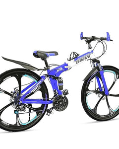 Amaze Kai Dual Suspension Bikes Latest Bmv Foldable Gear Cycle for Men with 21 Speed Gear 6 Spoke | Folding Mountain Bike with Double Disc Break & Mac Wheel, 26 Inch, (Blue) 