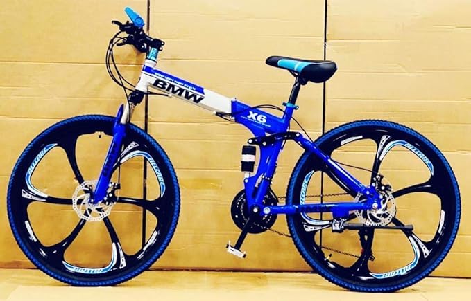 Amaze Kai Dual Suspension Bikes Latest Bmv Foldable Gear Cycle for Men with 21 Speed Gear 6 Spoke | Folding Mountain Bike with Double Disc Break & Mac Wheel, 26 Inch, (Blue) 