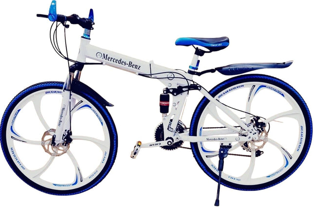 Amaze Kai Dual Suspension Bikes Latest Bmv Foldable Gear Cycle for Men with 21 Speed Gear 6 Spoke | Folding Mountain Bike with Double Disc Break & Mac Wheel, 26 Inch, (White) 