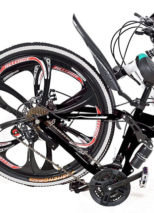 Amaze Kai Dual Suspension Bikes Latest Bmw Foldable Gear Cycle For Men With 21 Speed Gear 6 Spoke | Folding Mountain Bike With Double Disc Break & Mac Wheel, 26 Inch, White N Black 