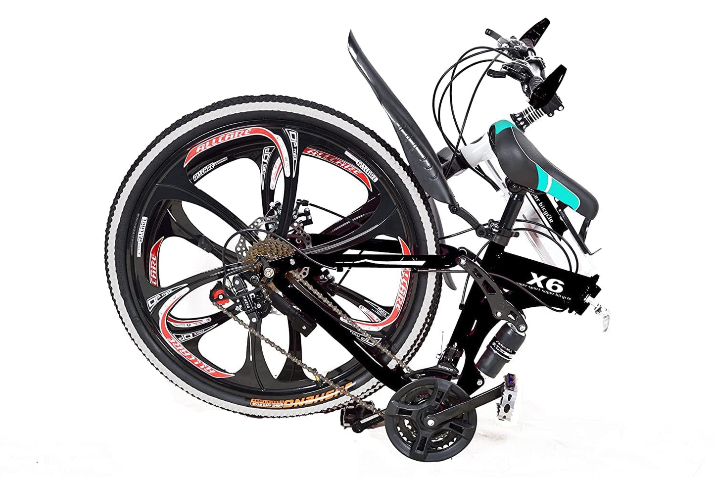 Amaze Kai Dual Suspension Bikes Latest Bmw Foldable Gear Cycle For Men With 21 Speed Gear 6 Spoke | Folding Mountain Bike With Double Disc Break & Mac Wheel, 26 Inch, White N Black 