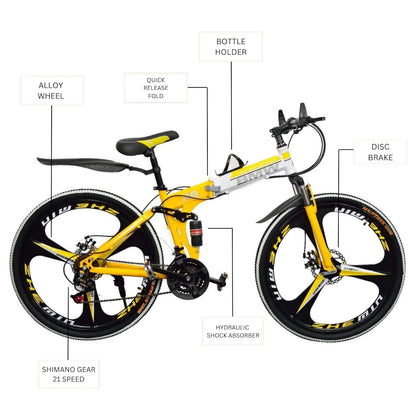Amaze Kai Foldable Mountain Bike for Men, 21 Speed Gear, 3 Spoke, Double Disc Brake, Folding 