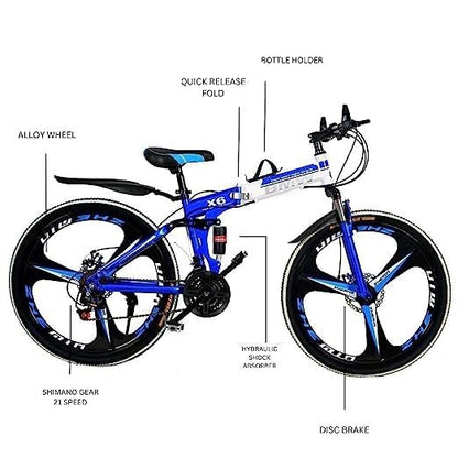 Amaze Kai Foldable Mountain Bike for Men, 21 Speed Gear, 3 Spoke, Double Disc Brake 