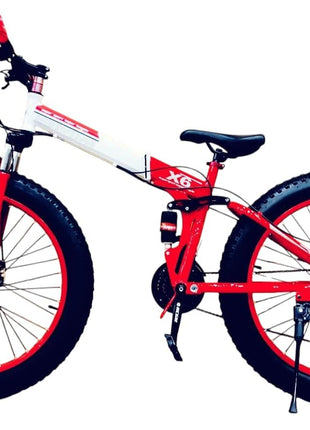 Amaze Power B.M.V X-6 26-Inch Fat Tire Folding Mountain Bike with Dual Suspension, 21-Speed Gear System, Double Disc Brakes, Carbon Steel Frame – Multi-Color Options 