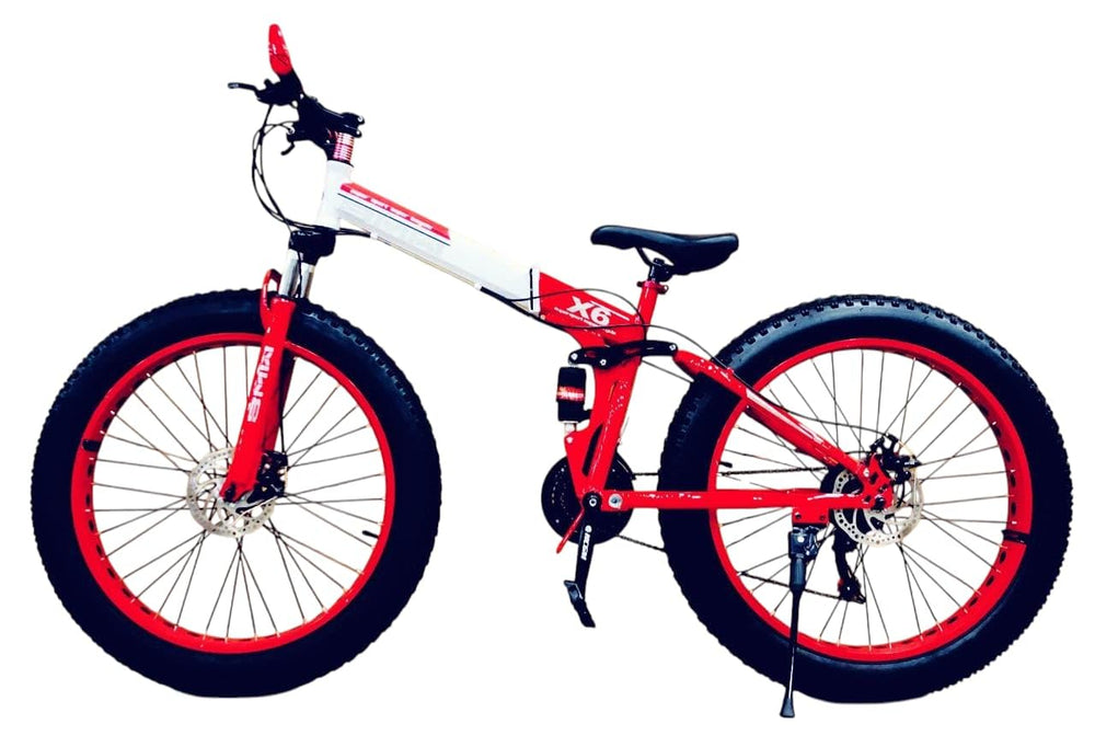 Amaze Power B.M.V X-6 26-Inch Fat Tire Folding Mountain Bike with Dual Suspension, 21-Speed Gear System, Double Disc Brakes, Carbon Steel Frame – Multi-Color Options price under 20000