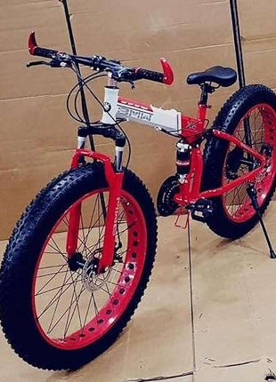 Amaze Power B.M.V X-6 26-Inch Fat Tire Folding Mountain Bike with Dual Suspension, 21-Speed Gear System, Double Disc Brakes, Carbon Steel Frame – Multi-Color Options 