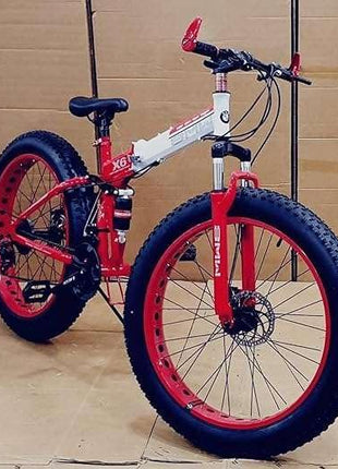 Amaze Power B.M.V X-6 26-Inch Fat Tire Folding Mountain Bike with Dual Suspension, 21-Speed Gear System, Double Disc Brakes, Carbon Steel Frame – Multi-Color Options 