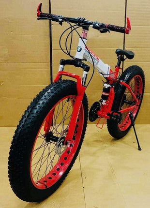 Amaze Power B.M.V X-6 26-Inch Fat Tire Folding Mountain Bike with Dual Suspension, 21-Speed Gear System, Double Disc Brakes, Carbon Steel Frame – Multi-Color Options 