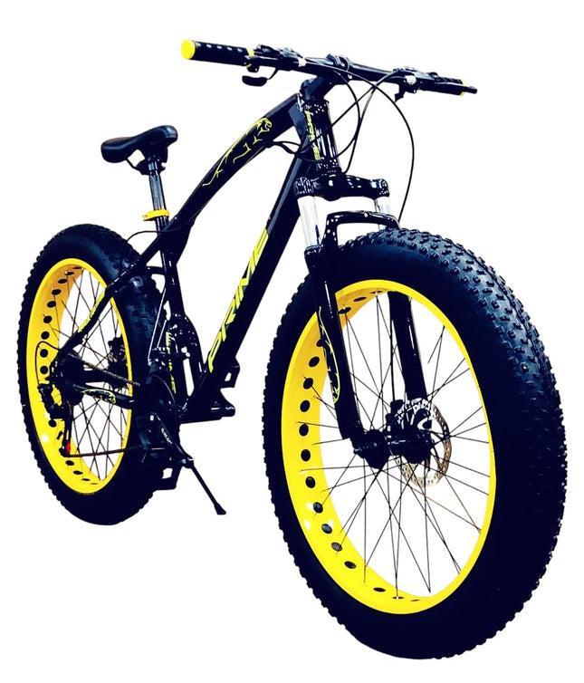 Amaze Prime Fat Tyre Mountain Bike, 26-inch Wheels, 21-Speed, Dual Disc Brakes, Front Suspension, Yellow (Black - Yellow) 