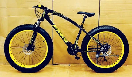 Amaze Prime Fat Tyre Mountain Bike, 26-inch Wheels, 21-Speed, Dual Disc Brakes, Front Suspension, Yellow (Black - Yellow) 