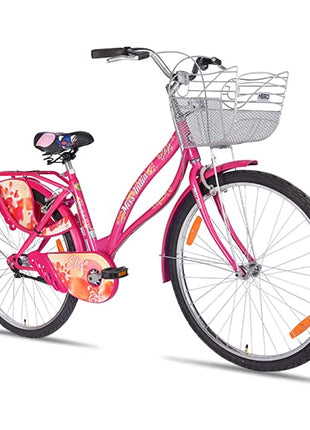 Amazing Bikes Hero Miss India Gold Single Speed 24T Girls Rigid City Bike (16.5 Inches Steel Frame , with Basket ) - Pink 