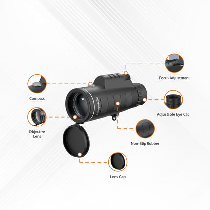 Amazon Basics | 40X60 Magnification Zoom HD Monocular | for Adults and Children | High Power Gadget | Outdoor Telescope with Built-in Compass 