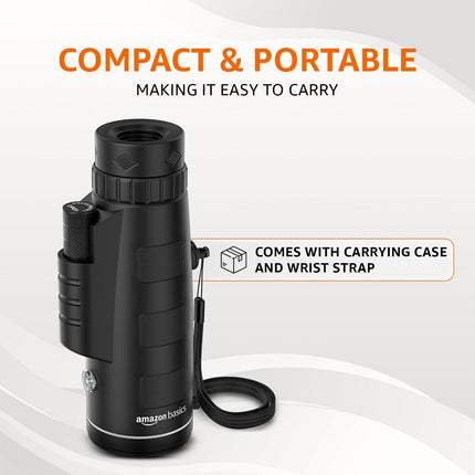 Amazon Basics | 40X60 Magnification Zoom HD Monocular | for Adults and Children | High Power Gadget | Outdoor Telescope with Built-in Compass 