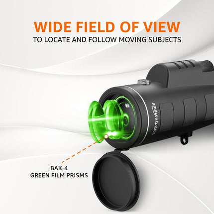 Amazon Basics | 40X60 Magnification Zoom HD Monocular | for Adults and Children | High Power Gadget | Outdoor Telescope with Built-in Compass 