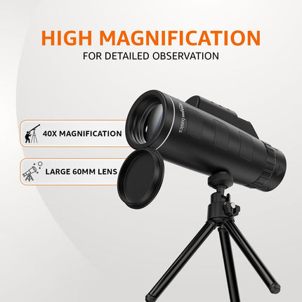 Amazon Basics | 40X60 Magnification Zoom HD Monocular | for Adults and Children | High Power Gadget | Outdoor Telescope with Built-in Compass 