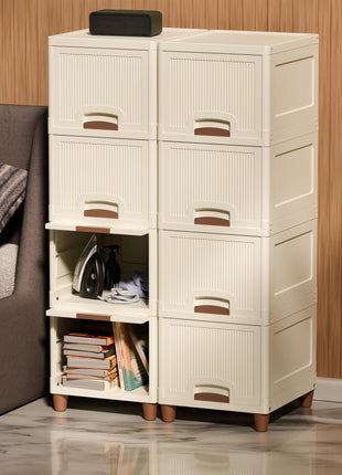 Amazon Basics Multi-Purpose Organizer | Modular Storage Box for Clothes, Kitchen, Bedroom & Living Room | Stackable Rack, Space-Saving Wardrobe Cabinet (Off White), 8 Piece 