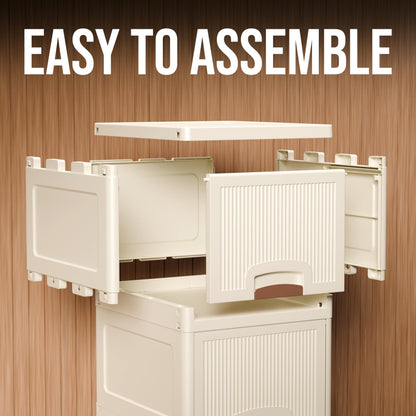 Amazon Basics Multi-Purpose Organizer | Modular Storage Box for Clothes, Kitchen, Bedroom & Living Room | Stackable Rack, Space-Saving Wardrobe Cabinet (Off White), 8 Piece 