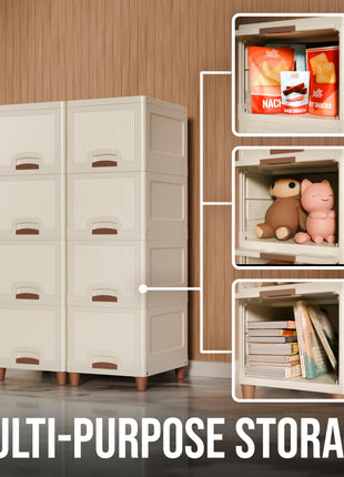 Amazon Basics Multi-Purpose Organizer | Modular Storage Box for Clothes, Kitchen, Bedroom & Living Room | Stackable Rack, Space-Saving Wardrobe Cabinet (Off White), 8 Piece 